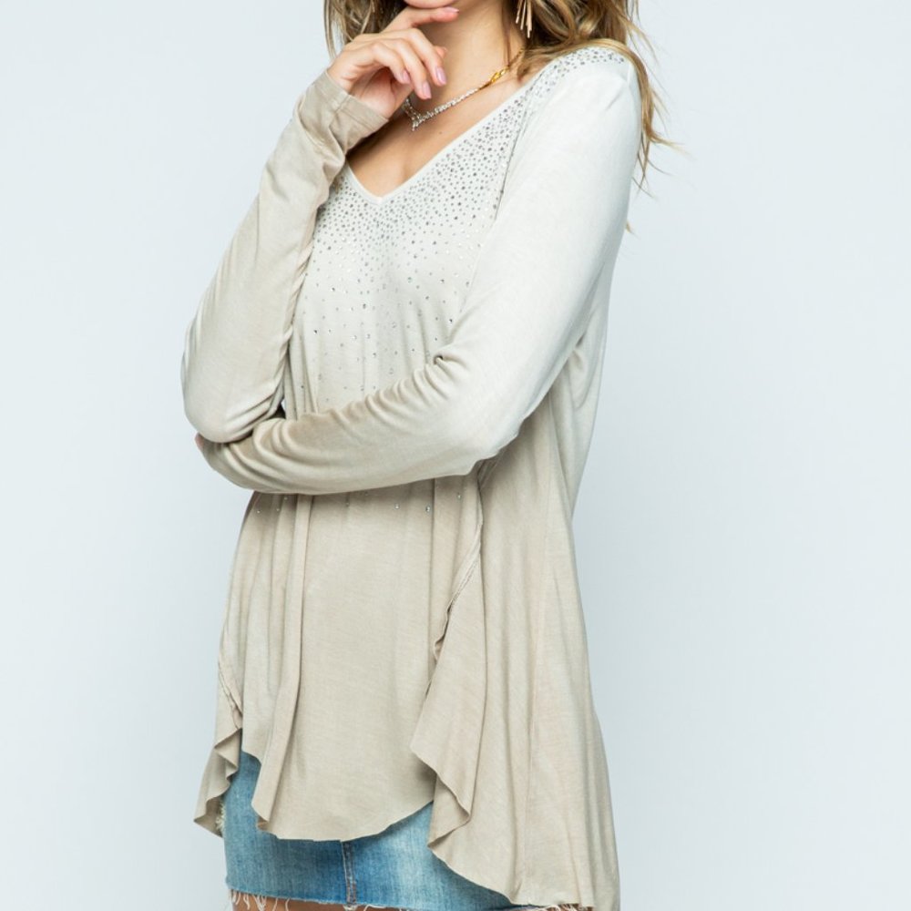 COPY - Vocal Long Sleeve Tunic with Stones Taupe Beige